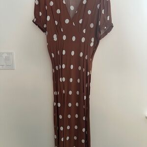 a new day Brown Midi Dress with White Polka Dots